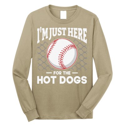I'm Just Here For The Hot Dogs Summer Baseball Game Hotdog Long Sleeve Shirt