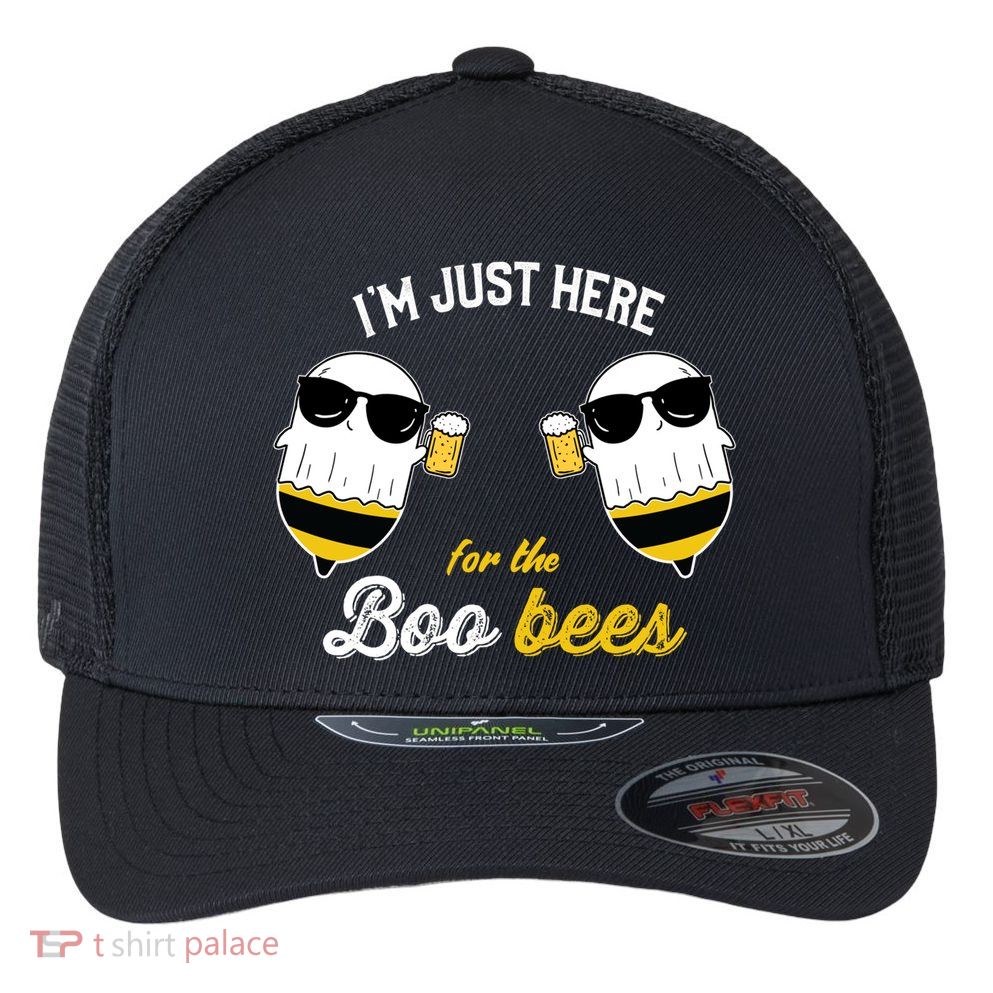 I'm Just Here For The Boo Bees Halloween Ghost Gift Flexfit Unipanel Trucker Cap