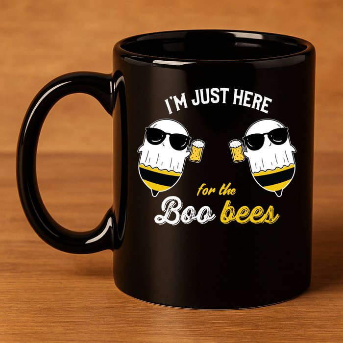 I'm Just Here For The Boo Bees Halloween Ghost Gift 11oz C Handle Ceramic Mug