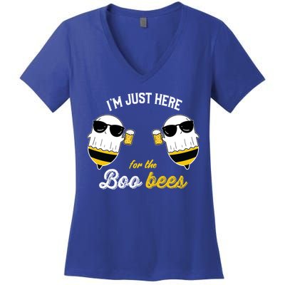 I'm Just Here For The Boo Bees Halloween Ghost Gift Women's V-Neck T-Shirt