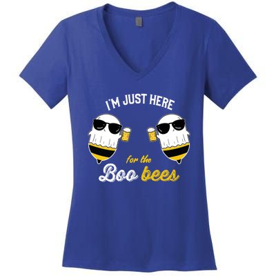 I'm Just Here For The Boo Bees Halloween Ghost Gift Women's V-Neck T-Shirt