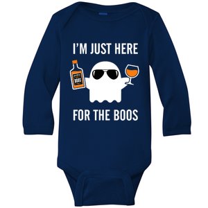 I'm Just Here For The Boos Funny Halloween Liquor Baby Long Sleeve Bodysuit