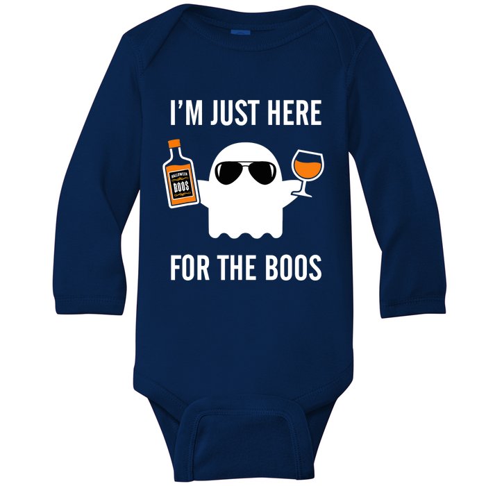 I'm Just Here For The Boos Funny Halloween Liquor Baby Long Sleeve Bodysuit