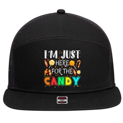 IM Just Here For The Candy Funny Halloween Or Xmas 7 Panel Mesh Trucker Snapback Hat