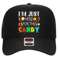 IM Just Here For The Candy Funny Halloween Or Xmas High Crown Mesh Back Trucker Hat