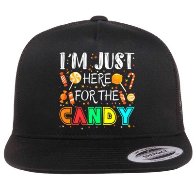 IM Just Here For The Candy Funny Halloween Or Xmas Flat Bill Trucker Hat