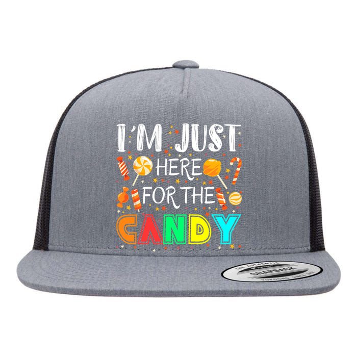 IM Just Here For The Candy Funny Halloween Or Xmas Flat Bill Trucker Hat