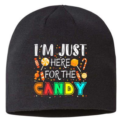 IM Just Here For The Candy Funny Halloween Or Xmas Sustainable Beanie