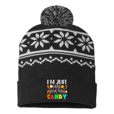 IM Just Here For The Candy Funny Halloween Or Xmas USA-Made Snowflake Beanie