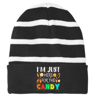 IM Just Here For The Candy Funny Halloween Or Xmas Striped Beanie with Solid Band