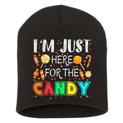 IM Just Here For The Candy Funny Halloween Or Xmas Short Acrylic Beanie