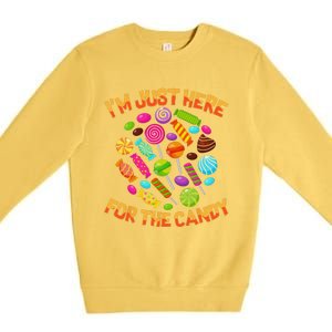 Im Just Here For The Candy Funny Halloween Pun Premium Crewneck Sweatshirt