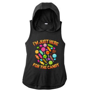 Im Just Here For The Candy Funny Halloween Pun Ladies PosiCharge Tri-Blend Wicking Draft Hoodie Tank