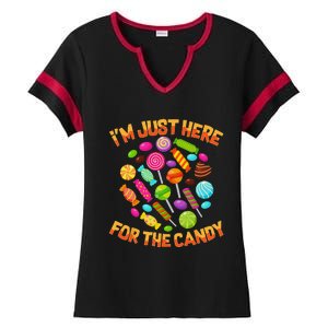 Im Just Here For The Candy Funny Halloween Pun Ladies Halftime Notch Neck Tee