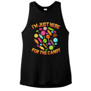 Im Just Here For The Candy Funny Halloween Pun Ladies PosiCharge Tri-Blend Wicking Tank