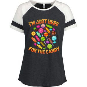 Im Just Here For The Candy Funny Halloween Pun Enza Ladies Jersey Colorblock Tee