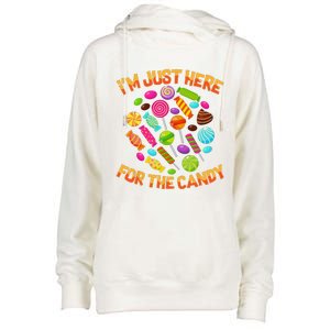 Im Just Here For The Candy Funny Halloween Pun Womens Funnel Neck Pullover Hood