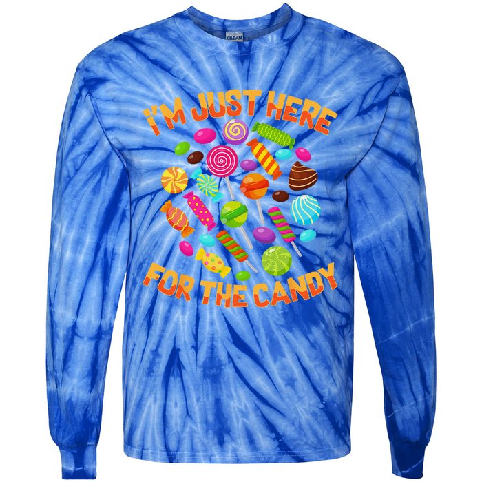 Im Just Here For The Candy Funny Halloween Pun Tie-Dye Long Sleeve Shirt