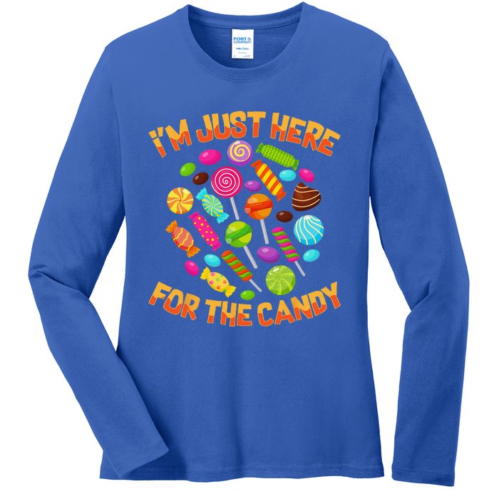 Im Just Here For The Candy Funny Halloween Pun Ladies Long Sleeve Shirt