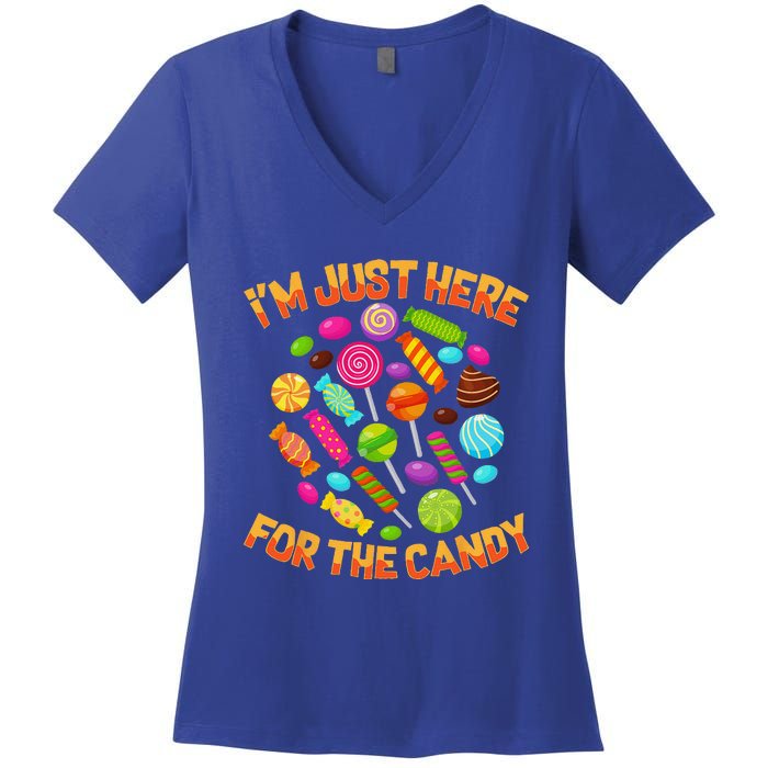 Im Just Here For The Candy Funny Halloween Pun Women's V-Neck T-Shirt