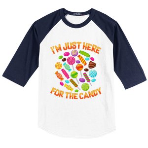 Im Just Here For The Candy Funny Halloween Pun Baseball Sleeve Shirt