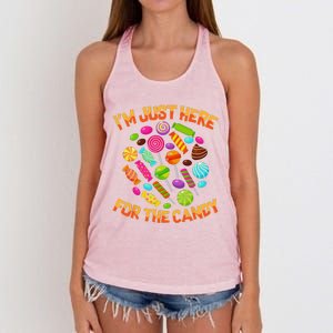 Im Just Here For The Candy Funny Halloween Pun Women's Knotted Racerback Tank