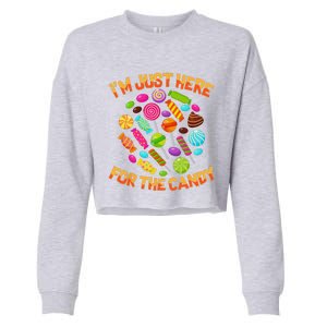 Im Just Here For The Candy Funny Halloween Pun Cropped Pullover Crew