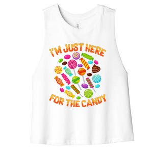 Im Just Here For The Candy Funny Halloween Pun Women's Racerback Cropped Tank