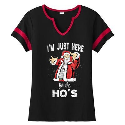 I'm Just Here For The Ho's, Funny Rude Christmas Santa Men Ladies Halftime Notch Neck Tee