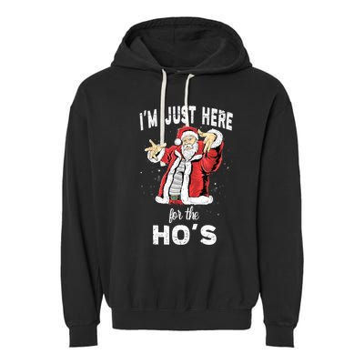 I'm Just Here For The Ho's, Funny Rude Christmas Santa Men Garment-Dyed Fleece Hoodie