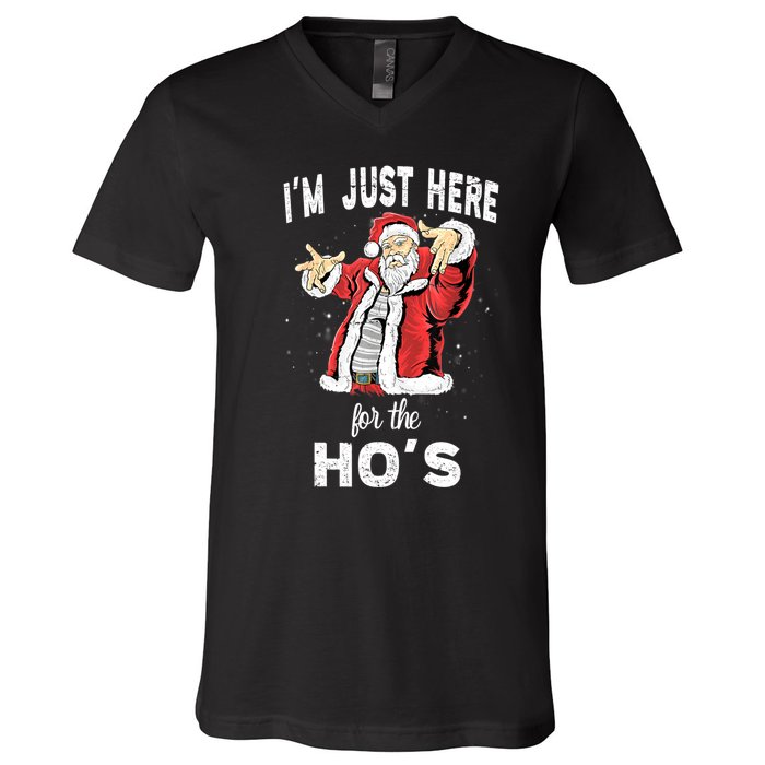 I'm Just Here For The Ho's, Funny Rude Christmas Santa Men V-Neck T-Shirt