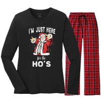 I'm Just Here For The Ho's, Funny Rude Christmas Santa Men Women's Long Sleeve Flannel Pajama Set 