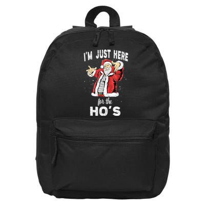 I'm Just Here For The Ho's, Funny Rude Christmas Santa Men 16 in Basic Backpack