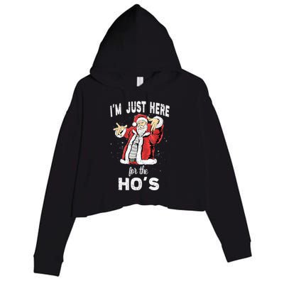 I'm Just Here For The Ho's, Funny Rude Christmas Santa Men Crop Fleece Hoodie