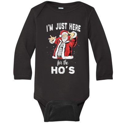 I'm Just Here For The Ho's, Funny Rude Christmas Santa Men Baby Long Sleeve Bodysuit