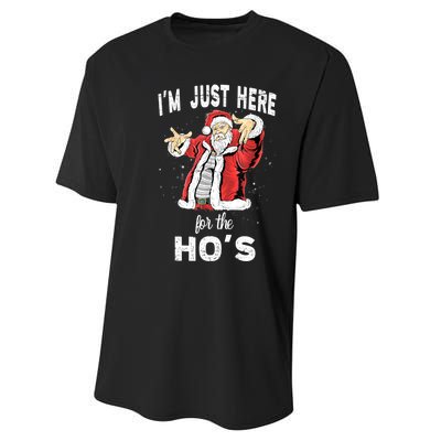 I'm Just Here For The Ho's, Funny Rude Christmas Santa Men Performance Sprint T-Shirt