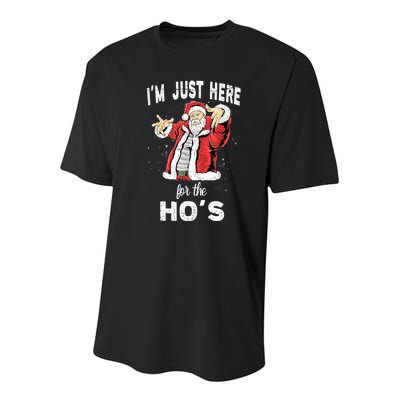 I'm Just Here For The Ho's, Funny Rude Christmas Santa Men Youth Performance Sprint T-Shirt