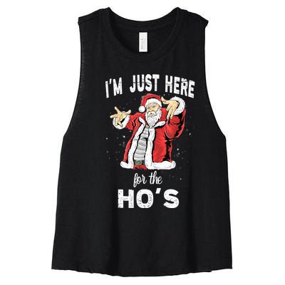 I'm Just Here For The Ho's, Funny Rude Christmas Santa Men Women's Racerback Cropped Tank