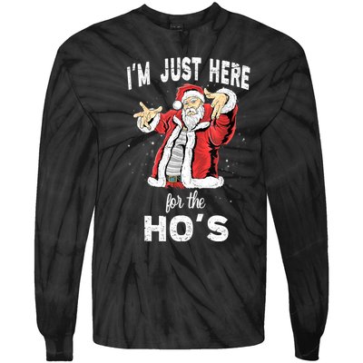 I'm Just Here For The Ho's, Funny Rude Christmas Santa Men Tie-Dye Long Sleeve Shirt