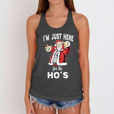 I'm Just Here For The Ho's, Funny Rude Christmas Santa Men Women's Knotted Racerback Tank