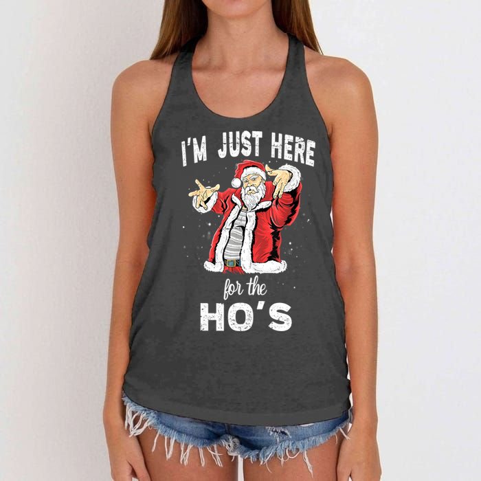 I'm Just Here For The Ho's, Funny Rude Christmas Santa Men Women's Knotted Racerback Tank