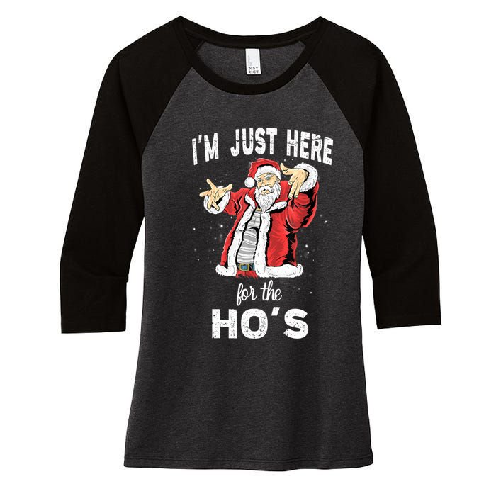 I'm Just Here For The Ho's, Funny Rude Christmas Santa Men Women's Tri-Blend 3/4-Sleeve Raglan Shirt