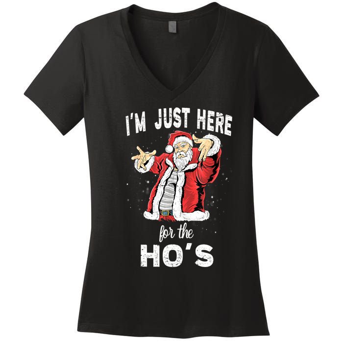 I'm Just Here For The Ho's, Funny Rude Christmas Santa Men Women's V-Neck T-Shirt