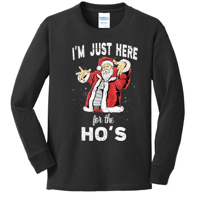 I'm Just Here For The Ho's, Funny Rude Christmas Santa Men Kids Long Sleeve Shirt