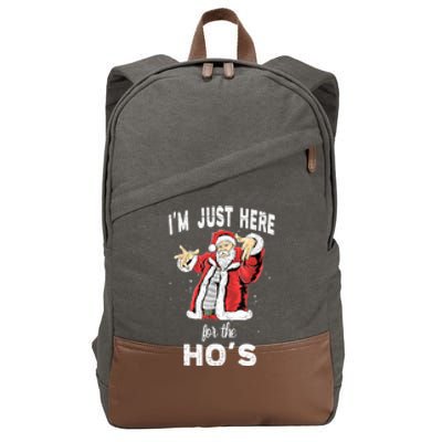 I'm Just Here For The Ho's, Funny Rude Christmas Santa Men Cotton Canvas Backpack