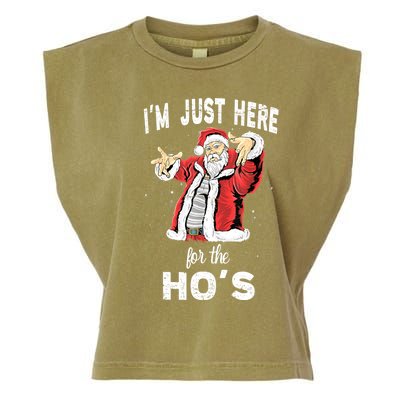 I'm Just Here For The Ho's, Funny Rude Christmas Santa Men Garment-Dyed Women's Muscle Tee