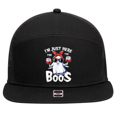 Im Just Here For The Boos Halloween Ghost Cute Funny 7 Panel Mesh Trucker Snapback Hat