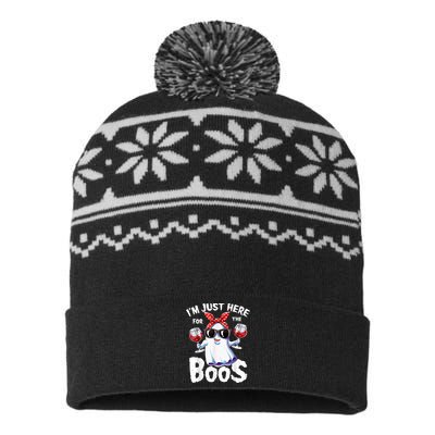 Im Just Here For The Boos Halloween Ghost Cute Funny USA-Made Snowflake Beanie