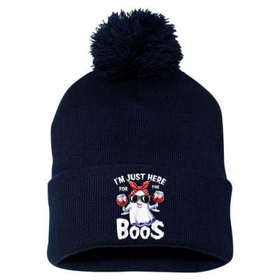 Im Just Here For The Boos Halloween Ghost Cute Funny Pom Pom 12in Knit Beanie