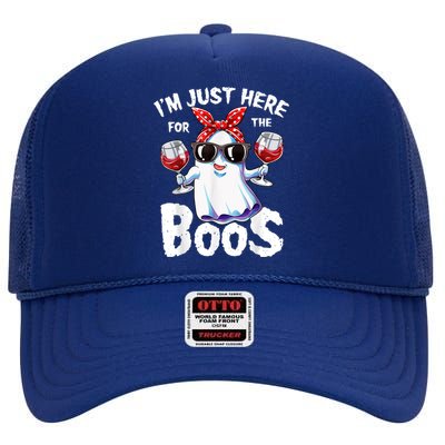 Im Just Here For The Boos Halloween Ghost Cute Funny High Crown Mesh Back Trucker Hat